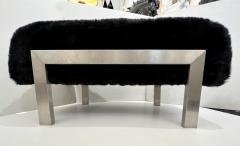 1970s Italian Vintage Black Faux Fur Steel Bed Stool Bench - 4348144