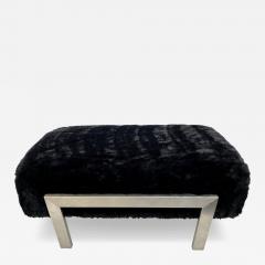 1970s Italian Vintage Black Faux Fur Steel Bed Stool Bench - 4351102