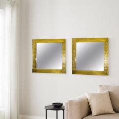 1970s Italian Vintage Pair Handcrafted Brass Mirrors with Gold Jewel Like Detail - 4324544
