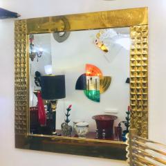 1970s Italian Vintage Pair Handcrafted Brass Mirrors with Gold Jewel Like Detail - 4324565
