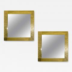 1970s Italian Vintage Pair Handcrafted Brass Mirrors with Gold Jewel Like Detail - 4326349