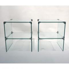 1970s Italian Vintage Pair of Two Tier Nickel Crystal Clear Glass Side Tables - 564370