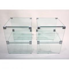 1970s Italian Vintage Pair of Two Tier Nickel Crystal Clear Glass Side Tables - 564371