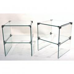 1970s Italian Vintage Pair of Two Tier Nickel Crystal Clear Glass Side Tables - 564374