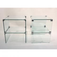 1970s Italian Vintage Pair of Two Tier Nickel Crystal Clear Glass Side Tables - 564376