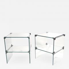 1970s Italian Vintage Pair of Two Tier Nickel Crystal Clear Glass Side Tables - 565546