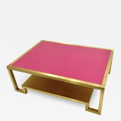 1970s Italian Vintage Rectangular Fuchsia Brass Coffee Table with Under Shelf - 2724657