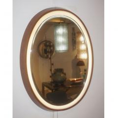 1970s Italian Vintage White Framed Cherry Wood Back Lit Oval Mirror - 1389000