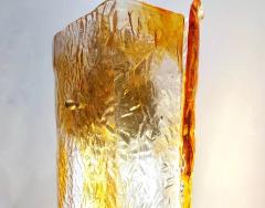 1970s Italy Sculpture Pair Amber Orange Scroll Pattern Murano Glass Table Lamps - 4221070
