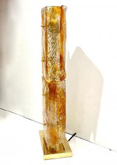 1970s Italy Sculpture Pair Amber Orange Scroll Pattern Murano Glass Table Lamps - 4221072
