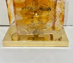 1970s Italy Sculpture Pair Amber Orange Scroll Pattern Murano Glass Table Lamps - 4221077