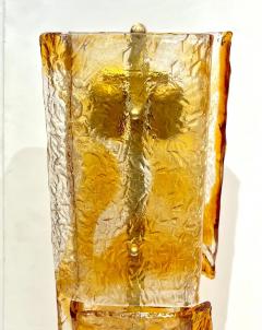 1970s Italy Sculpture Pair Amber Orange Scroll Pattern Murano Glass Table Lamps - 4221079