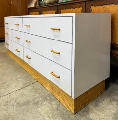 1970s Laminate 6 Drawer Dresser with Reed Base Wood Handles - 4330480