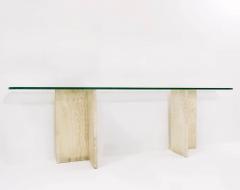 1970s Large Italian Travertine and Glass Console Table - 2357202