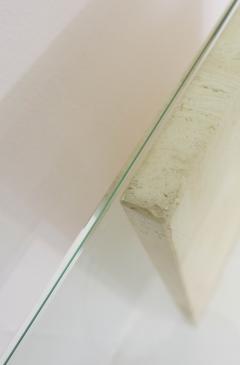 1970s Large Italian Travertine and Glass Console Table - 2357204
