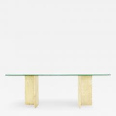 1970s Large Italian Travertine and Glass Console Table - 2360277
