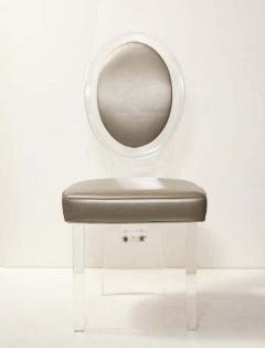 1970s Lucite Balloon Back Chair with Grey Leather Upholstery - 3221945