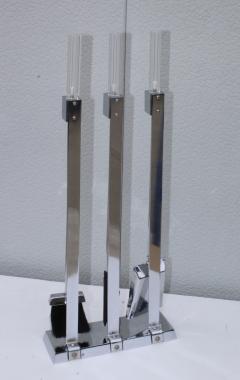 1970 S Lucite Chrome Fireplace Tools And Log Holder