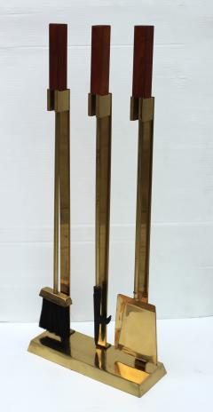 1970s Mid Century Modern Brass With Teak Handles Fireplace Tools - 1585070