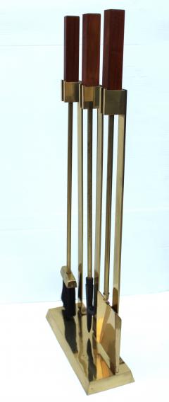 1970s Mid Century Modern Brass With Teak Handles Fireplace Tools - 1585073