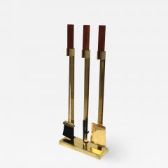 1970s Mid Century Modern Brass With Teak Handles Fireplace Tools - 1585278