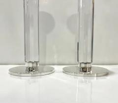 1970s Mid Century Modern French Pair of Crystal Chrome Faceted Candle Holders - 4283538