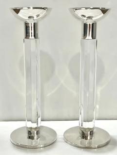 1970s Mid Century Modern French Pair of Crystal Chrome Faceted Candle Holders - 4283542