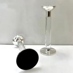 1970s Mid Century Modern French Pair of Crystal Chrome Faceted Candle Holders - 4283909