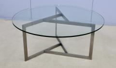 1970s Minimalist Stainless Steel With Round Glass Top Coffee Table - 3573324