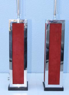 1970s Modern Chrome And Velvet Table Lamps - 973226