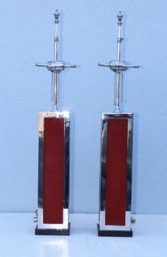 1970s Modern Chrome And Velvet Table Lamps - 973228