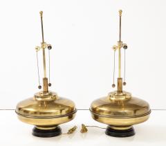 1970s Modern Oversized Brass Table Lamps With Wood Lacquered Bases - 2934900