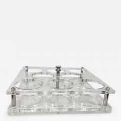 1970s Modernist Lucite Beverage Bar Drink Carrier Eight Glass Serving Tray - 2927537
