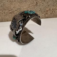 1970s Navajo Southwestern Silver and Stone Decorative Cuff Bracelet Watch Band - 2869350