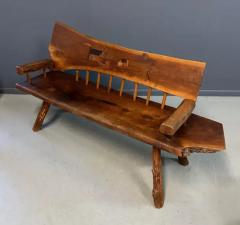 1970s Outsider Artist Country Solid Slab Bench with Marquetry Barn Scene - 3808264