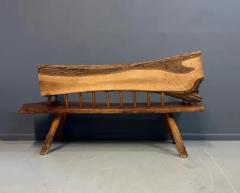 1970s Outsider Artist Country Solid Slab Bench with Marquetry Barn Scene - 3808265