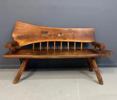 1970s Outsider Artist Country Solid Slab Bench with Marquetry Barn Scene - 3808272
