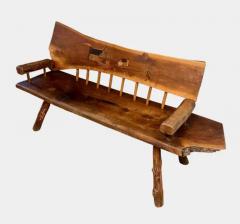 1970s Outsider Artist Country Solid Slab Bench with Marquetry Barn Scene - 3808288