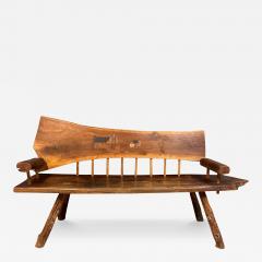 1970s Outsider Artist Country Solid Slab Bench with Marquetry Barn Scene - 3809040
