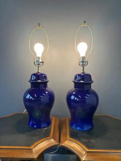 1970s Pair of Ginger Jar Shaped Ceramic Lamps in Cobalt Blue by CN Burman - 4107512