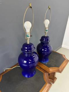 1970s Pair of Ginger Jar Shaped Ceramic Lamps in Cobalt Blue by CN Burman - 4107530