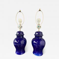 1970s Pair of Ginger Jar Shaped Ceramic Lamps in Cobalt Blue by CN Burman - 4109976