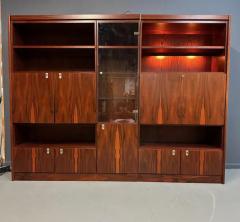 1970s Planum Rosewood and Mahogany Lighted Wall Unit with Desk Mid Century - 3284593