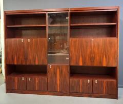 1970s Planum Rosewood and Mahogany Lighted Wall Unit with Desk Mid Century - 3284619