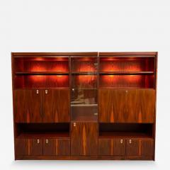 1970s Planum Rosewood and Mahogany Lighted Wall Unit with Desk Mid Century - 3284671