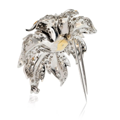 1970s Platinum 18K Yellow Gold 25 Carat Diamond Flower Brooch - 4107318