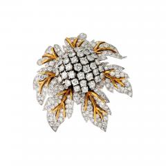 1970s Platinum 18K Yellow Gold 25 Carat Diamond Flower Brooch - 4109894