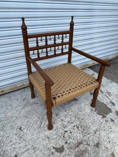 1970s Punjabi Wedding Chair in Teak with Rush Bottom Seat and Brass Bells - 4317218