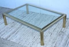 1970s Solid Brass With Glass Top Large Modern Coffee Table - 1220647