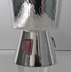 1970s Sterling Silver Goblet Inset with Agates Florentine Bark Texture - 483317